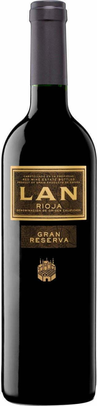 A bottle of Lan Gran Reserva 2016 red wine with a dark label and branding.