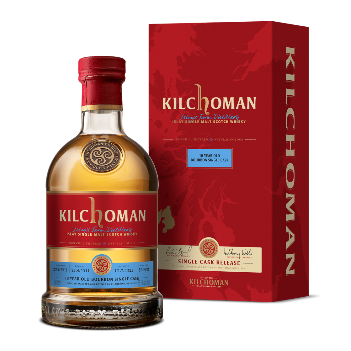 Kilchoman Bourbon Matured 10 Years Single Cask Whisky (1x70cl)
