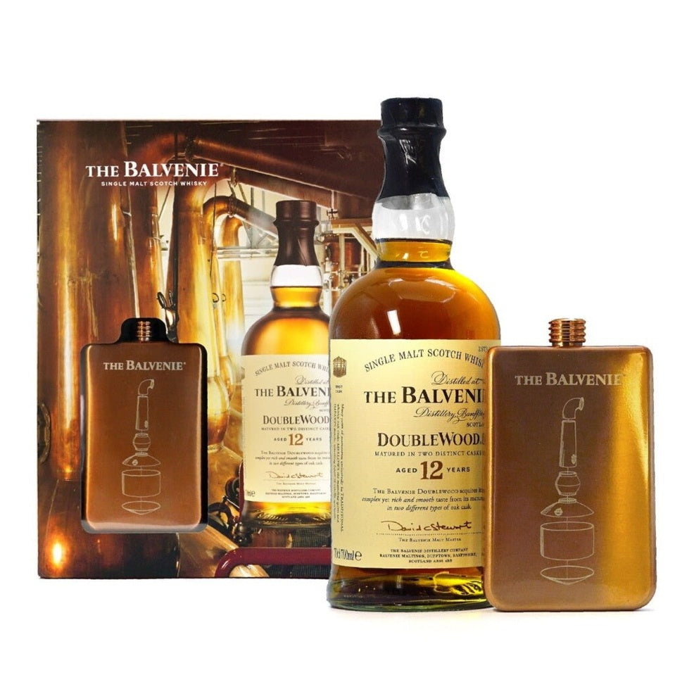 The Balvenie DoubleWood Aged 12 Years Single Malt Scotch Whisky - Gift Set (Stainless Steel Whiskey Bottle) (New Version) (1x70cl)