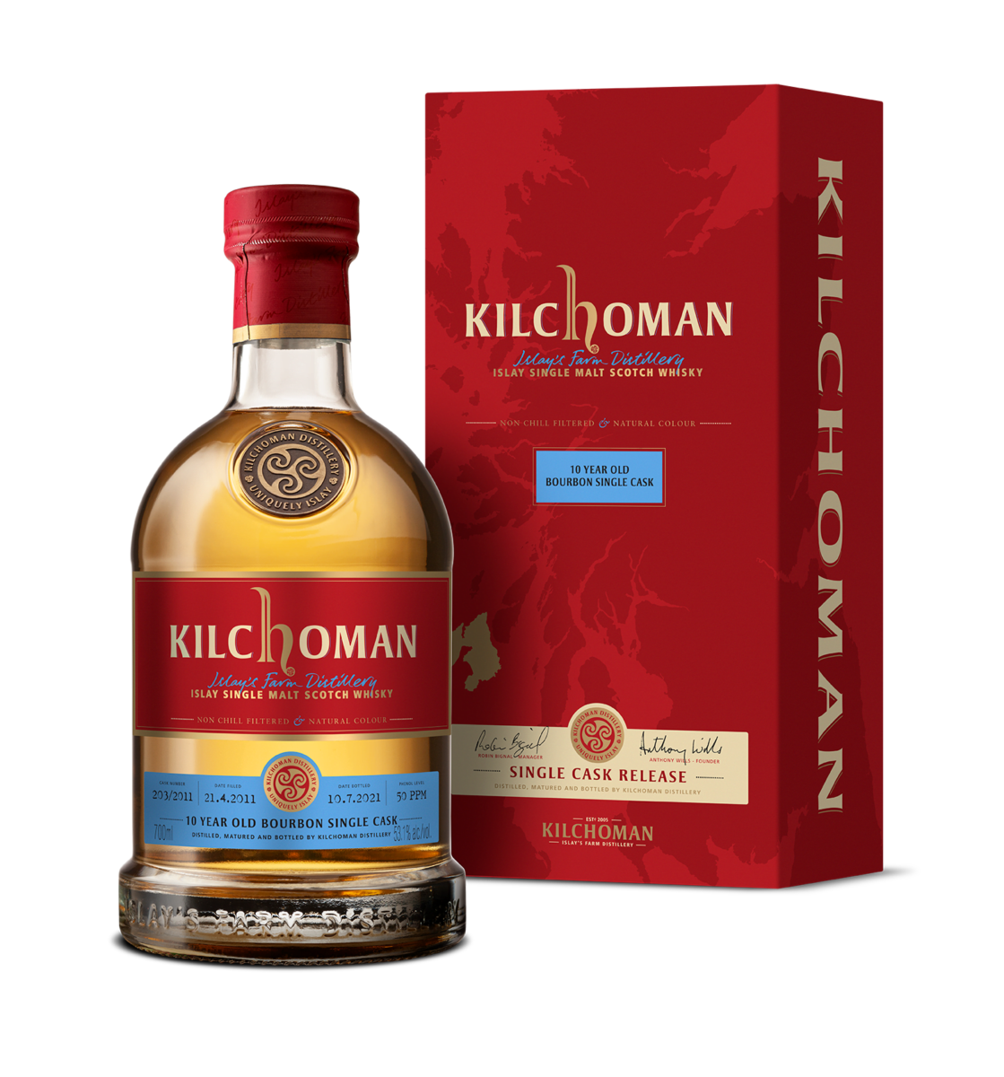 Kilchoman Bourbon Matured 10 Years Single Cask Whisky (1x70cl)